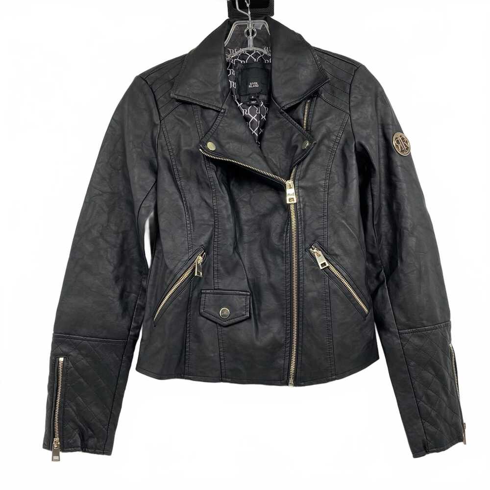 River Island Black Faux Leather Moto Jacket | Regular Size 2